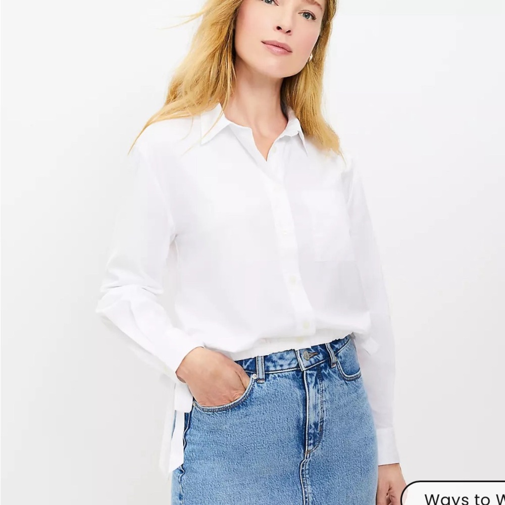 LOFT NWT Side Tie Pocket White Button-Up Shirt